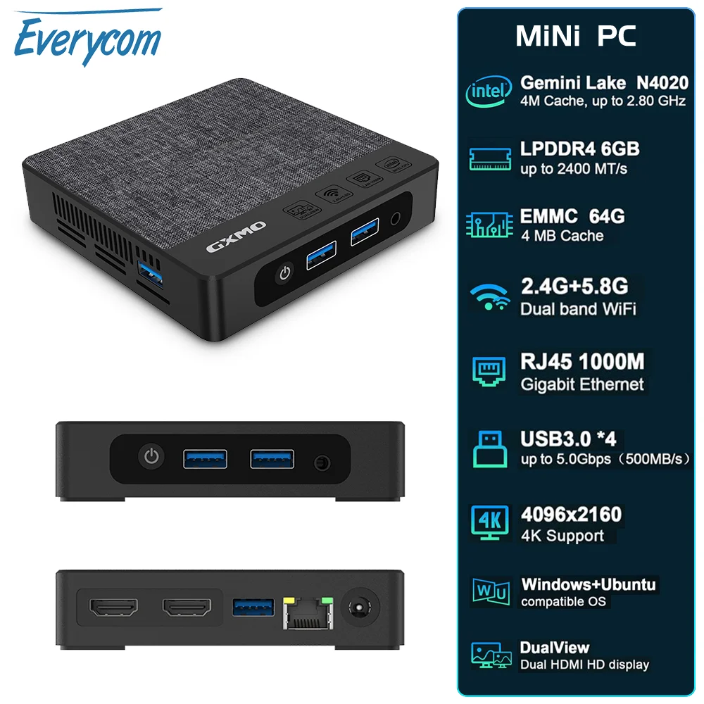 Everycom ӿ ǻ Ϳ ̴ PC,  ̴ ũ N4020 CPU, LPDDR4, 6GB EMMC, HDMI USB 3.0, 2.4G, 5.8G, WiFi, N42